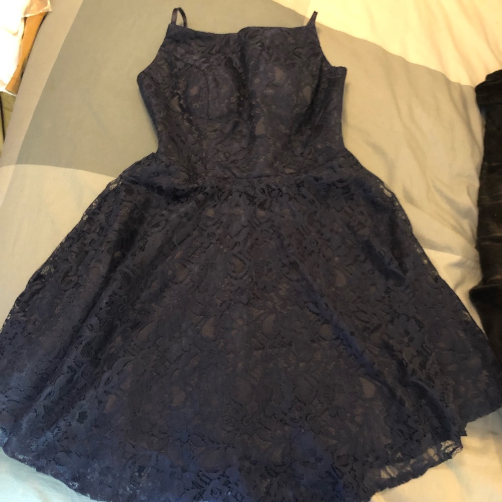 Homecoming prom short lace open back lace up back dress Navy NWT